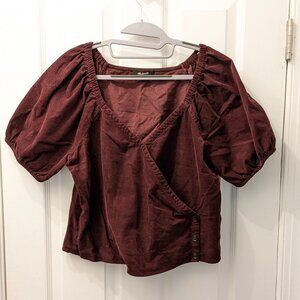 Madewell Burgundy Corduroy Wrap Top - Size S